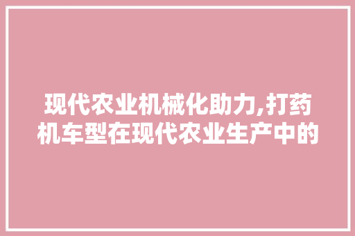 现代农业机械化助力,打药机车型在现代农业生产中的应用与优势分析 变速箱配件