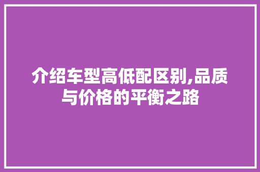 介绍车型高低配区别,品质与价格的平衡之路