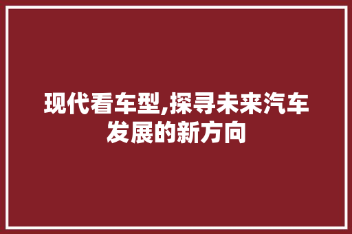 现代看车型,探寻未来汽车发展的新方向