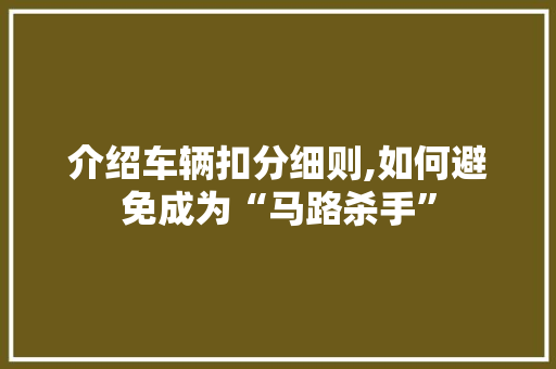 介绍车辆扣分细则,如何避免成为“马路杀手”