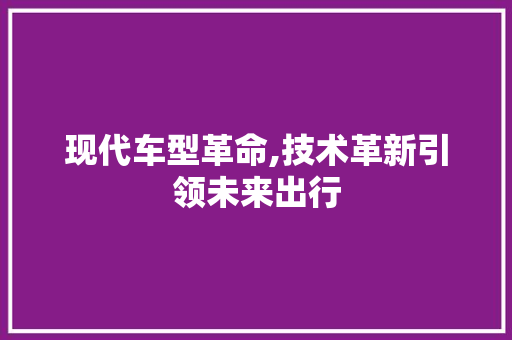现代车型革命,技术革新引领未来出行