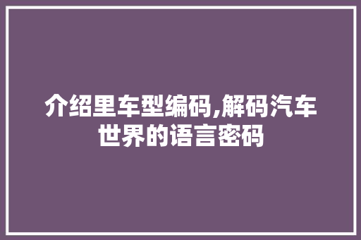 介绍里车型编码,解码汽车世界的语言密码