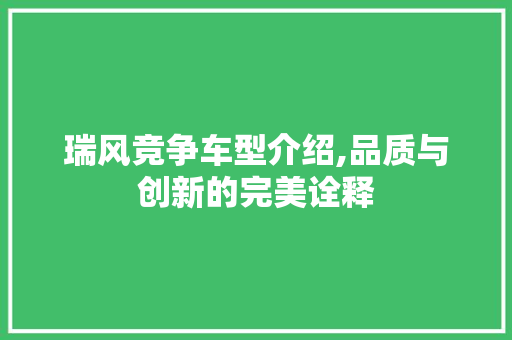 瑞风竞争车型介绍,品质与创新的完美诠释