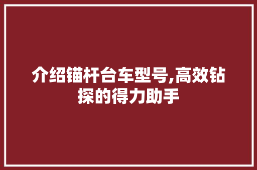 介绍锚杆台车型号,高效钻探的得力助手