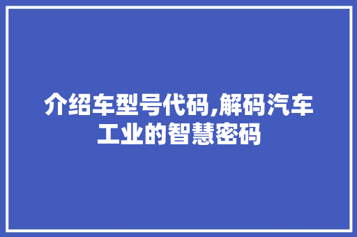 介绍车型号代码,解码汽车工业的智慧密码