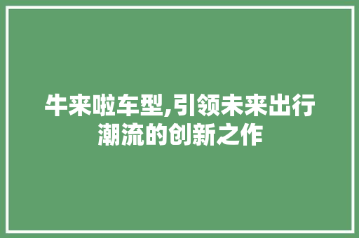 牛来啦车型,引领未来出行潮流的创新之作