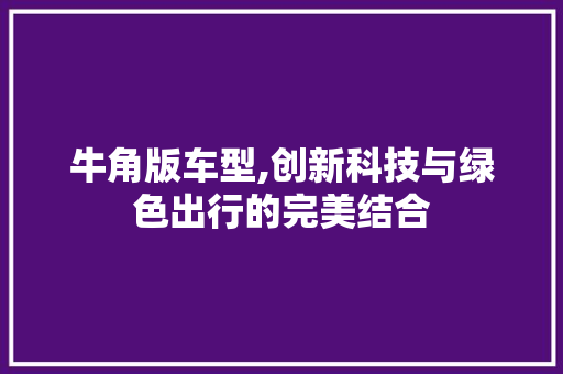 牛角版车型,创新科技与绿色出行的完美结合