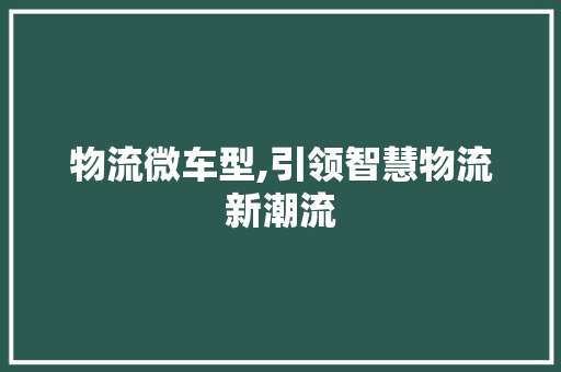 物流微车型,引领智慧物流新潮流