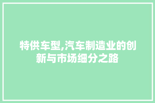 特供车型,汽车制造业的创新与市场细分之路