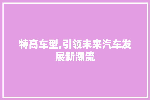 特高车型,引领未来汽车发展新潮流