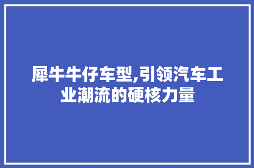 犀牛牛仔车型,引领汽车工业潮流的硬核力量