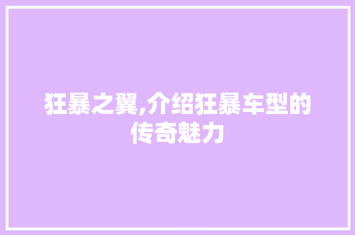 狂暴之翼,介绍狂暴车型的传奇魅力