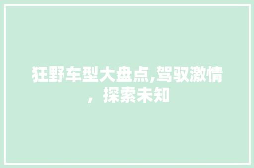 狂野车型大盘点,驾驭激情，探索未知