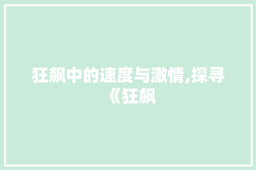 狂飙中的速度与激情,探寻《狂飙