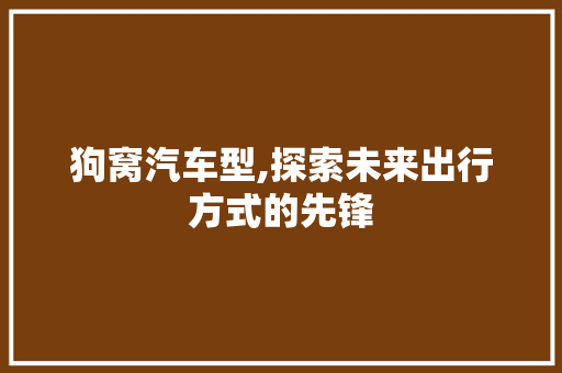 狗窝汽车型,探索未来出行方式的先锋
