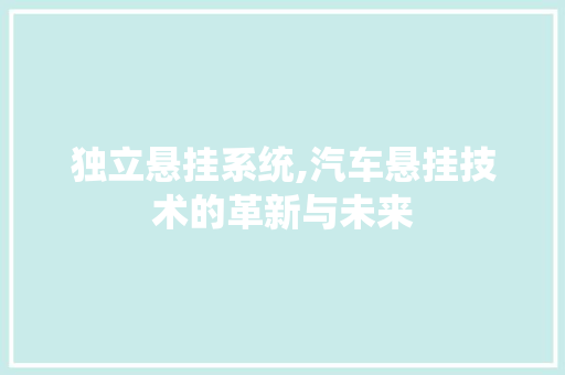 独立悬挂系统,汽车悬挂技术的革新与未来
