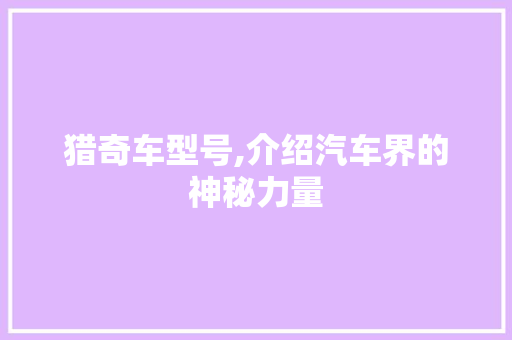 猎奇车型号,介绍汽车界的神秘力量