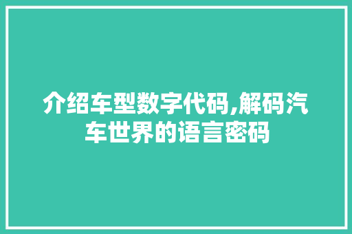 介绍车型数字代码,解码汽车世界的语言密码