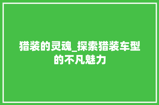 猎装的灵魂_探索猎装车型的不凡魅力