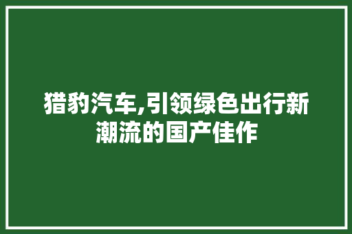 猎豹汽车,引领绿色出行新潮流的国产佳作