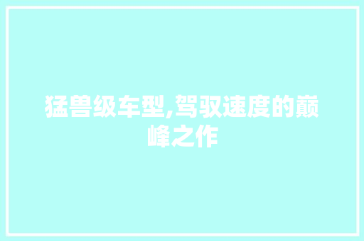 猛兽级车型,驾驭速度的巅峰之作