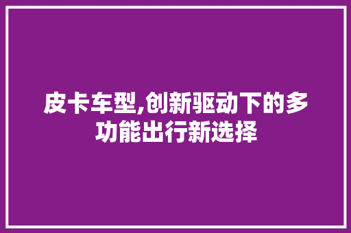 皮卡车型,创新驱动下的多功能出行新选择