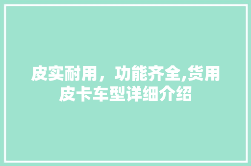 皮实耐用，功能齐全,货用皮卡车型详细介绍 车灯配件
