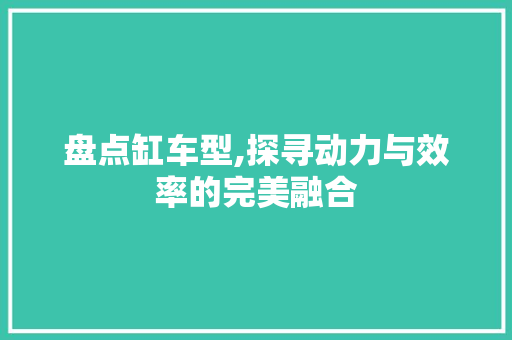 盘点缸车型,探寻动力与效率的完美融合