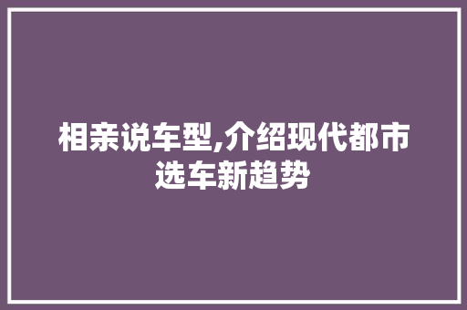 相亲说车型,介绍现代都市选车新趋势