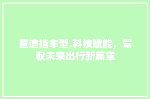 直选挡车型,科技赋能，驾驭未来出行新篇章