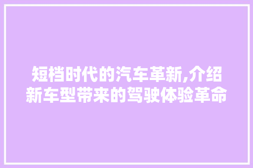 短档时代的汽车革新,介绍新车型带来的驾驶体验革命