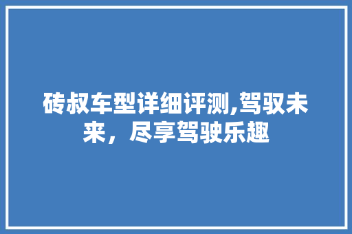 砖叔车型详细评测,驾驭未来，尽享驾驶乐趣