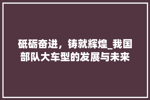 砥砺奋进，铸就辉煌_我国部队大车型的发展与未来