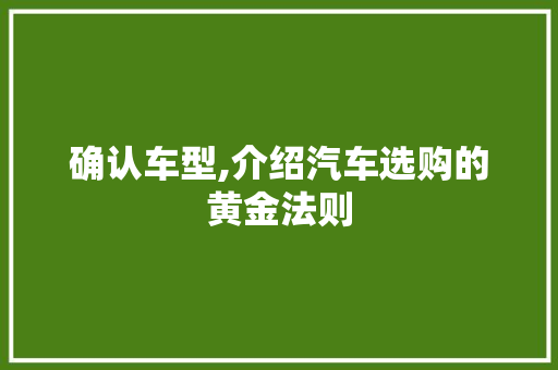 确认车型,介绍汽车选购的黄金法则