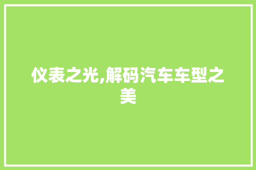 仪表之光,解码汽车车型之美