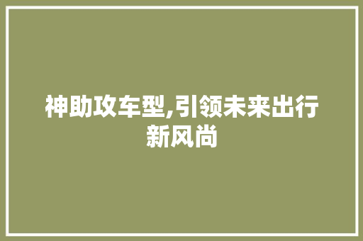 神助攻车型,引领未来出行新风尚