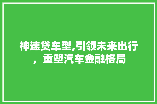 神速贷车型,引领未来出行，重塑汽车金融格局