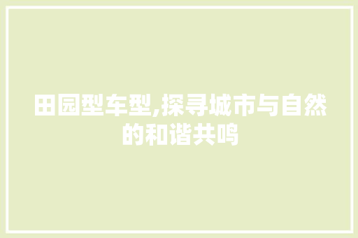 田园型车型,探寻城市与自然的和谐共鸣