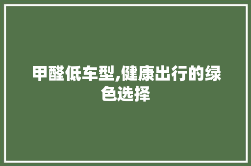 甲醛低车型,健康出行的绿色选择