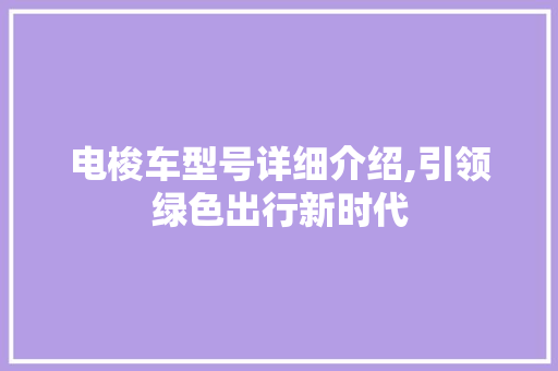 电梭车型号详细介绍,引领绿色出行新时代