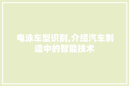 电泳车型识别,介绍汽车制造中的智能技术