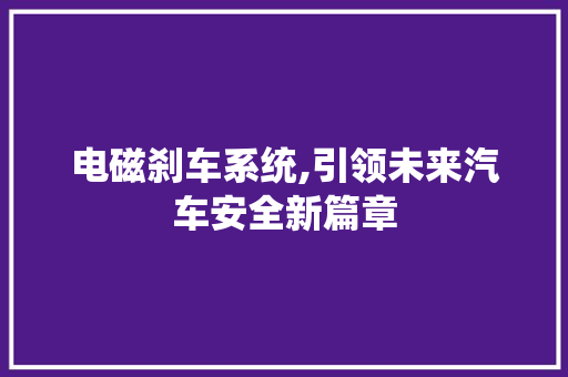 电磁刹车系统,引领未来汽车安全新篇章