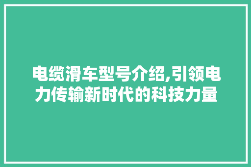 电缆滑车型号介绍,引领电力传输新时代的科技力量
