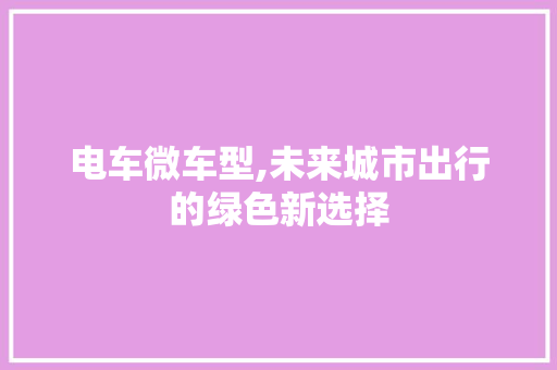 电车微车型,未来城市出行的绿色新选择
