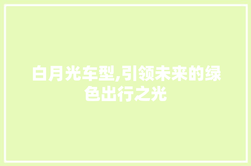 白月光车型,引领未来的绿色出行之光