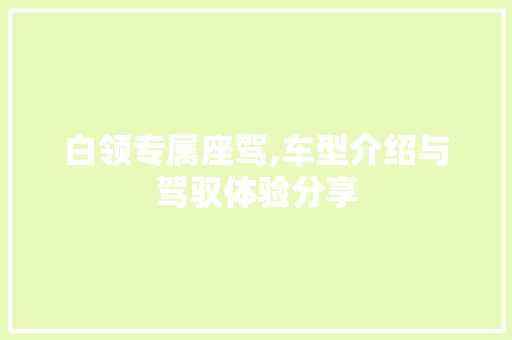 白领专属座驾,车型介绍与驾驭体验分享