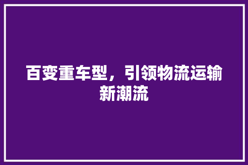 百变重车型，引领物流运输新潮流