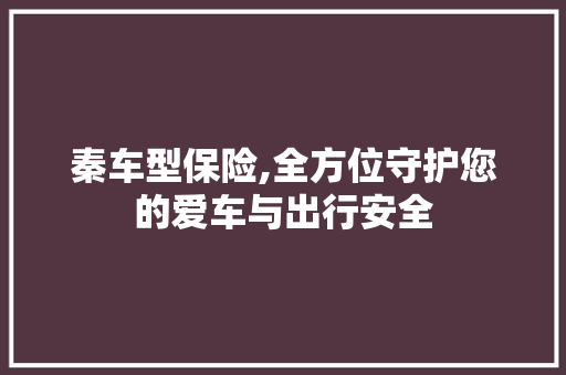 秦车型保险,全方位守护您的爱车与出行安全