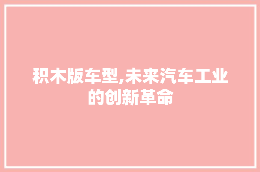 积木版车型,未来汽车工业的创新革命