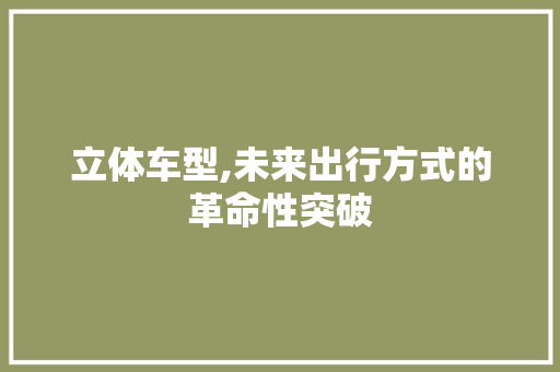 立体车型,未来出行方式的革命性突破
